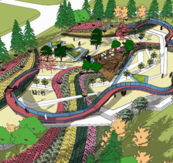 现代天桥景观公园SU模型下载_sketchup草图大师SKP模型