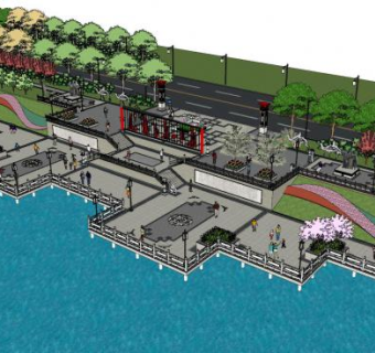 新中式观赏平台公园SU模型下载_sketchup草图大师SKP模型