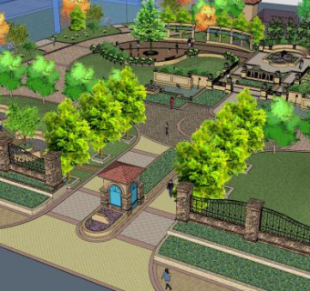 欧式公园景墙景观设计SU模型下载_sketchup草图大师SKP模型