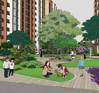 小区内景观设计SU模型下载_sketchup草图大师SKP模型
