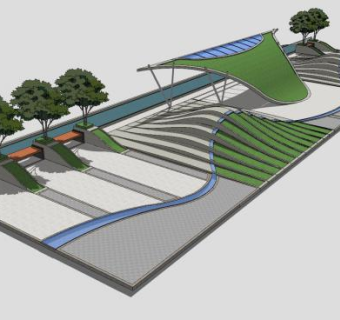 现代遮阳走道公园SU模型下载_sketchup草图大师SKP模型