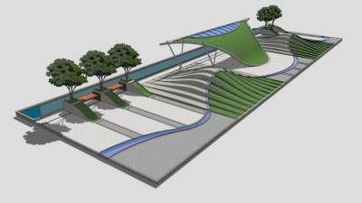 现代遮阳走道公园SU模型下载_sketchup草图大师SKP模型