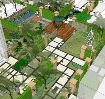 现代小型休闲公园SU模型下载_sketchup草图大师SKP模型