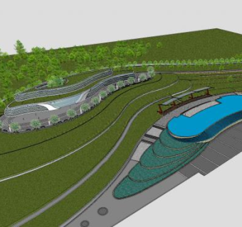 现代公园鸟瞰规划SU模型下载_sketchup草图大师SKP模型