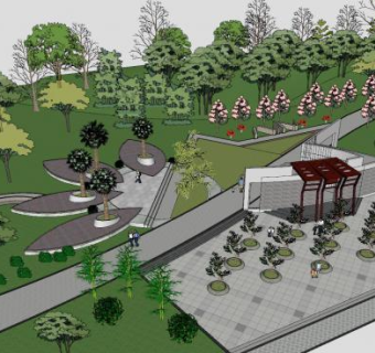 现代公园走道小品设计SU模型下载_sketchup草图大师SKP模型