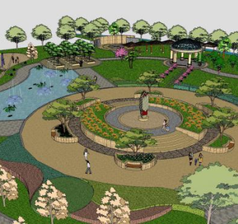 欧式公园水景小品SU模型下载_sketchup草图大师SKP模型