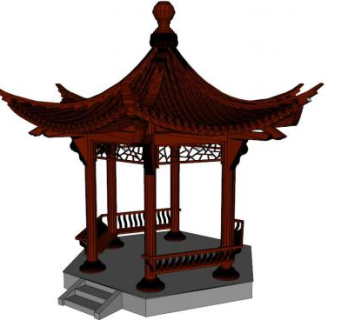 中式6角亭子su模型下载_sketchup草图大师SKP模型