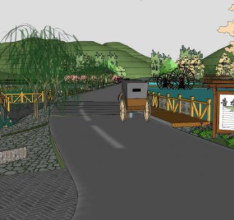 现代中式乡村公园SU模型下载_sketchup草图大师SKP模型