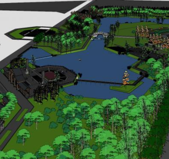 现代大型湖泊公园SU模型下载_sketchup草图大师SKP模型