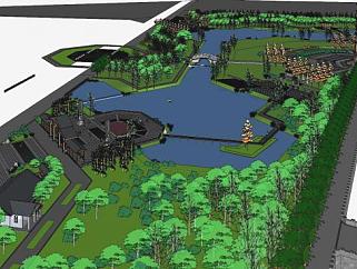 现代大型湖泊公园SU模型下载_sketchup草图大师SKP模型