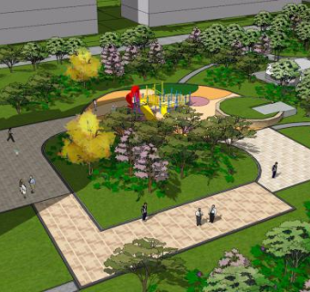 现代小区公园观景设计SU模型下载_sketchup草图大师SKP模型