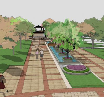 现代公园走廊景观SU模型下载_sketchup草图大师SKP模型