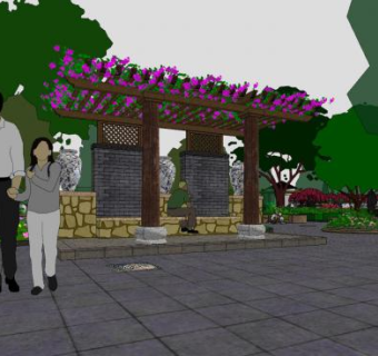 中式规划景观公园SU模型下载_sketchup草图大师SKP模型