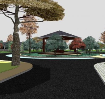 中式公园水上凉亭SU模型下载_sketchup草图大师SKP模型