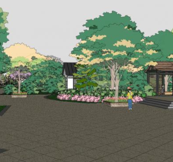 中式公园凉亭水景平台SU模型下载_sketchup草图大师SKP模型