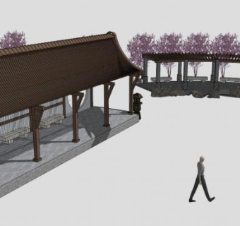 防腐木长廊su模型下载_sketchup草图大师SKP模型
