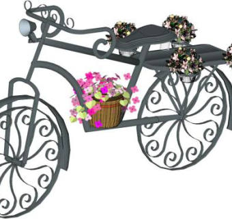 铁艺自行车花架SU模型下载_sketchup草图大师SKP模型