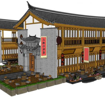 特色民宿su模型下载_sketchup草图大师SKP模型