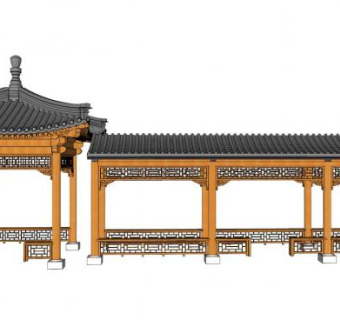 仿古长廊su模型下载_sketchup草图大师SKP模型