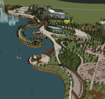 现代大型公园广场SU模型下载_sketchup草图大师SKP模型