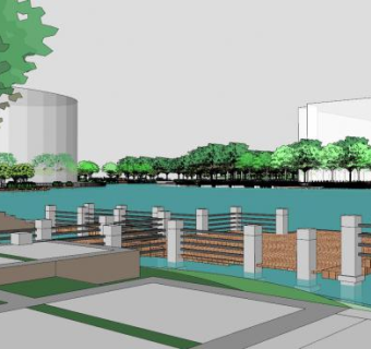 现代河道水榭景观SU模型下载_sketchup草图大师SKP模型