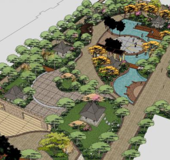 现代东南亚风格公园SU模型下载_sketchup草图大师SKP模型