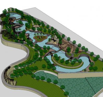 现代河道桥栈公园SU模型下载_sketchup草图大师SKP模型