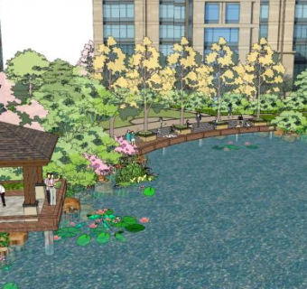 中式小区园林观景凉亭SU模型下载_sketchup草图大师SKP模型