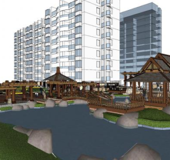 东南亚凉亭公园景观SU模型下载_sketchup草图大师SKP模型