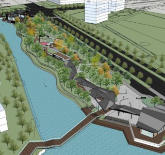 现代沿河公园建筑SU模型下载_sketchup草图大师SKP模型
