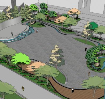 公园荷花池景观设计SU模型下载_sketchup草图大师SKP模型