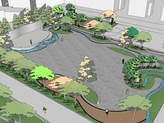 公园荷花池景观设计SU模型下载_sketchup草图大师SKP模型