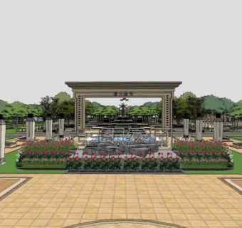 新中式主题公园SU模型下载_sketchup草图大师SKP模型