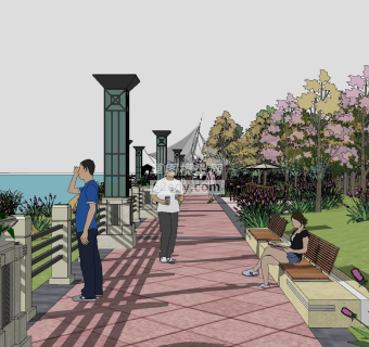 海盗船主题滨湖公园SU模型下载_sketchup草图大师SKP模型