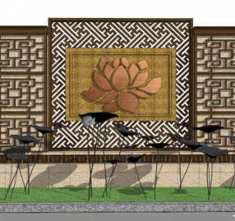 现代园林景观墙su模型下载_sketchup草图大师SKP模型