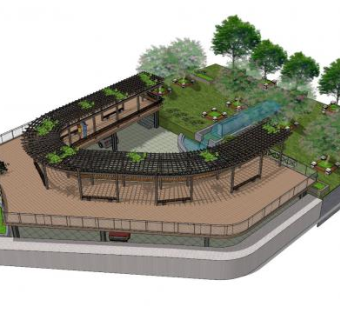 现代公园廊架景观SU模型下载_sketchup草图大师SKP模型