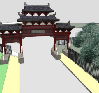 中式牌坊公园建筑SU模型下载_sketchup草图大师SKP模型