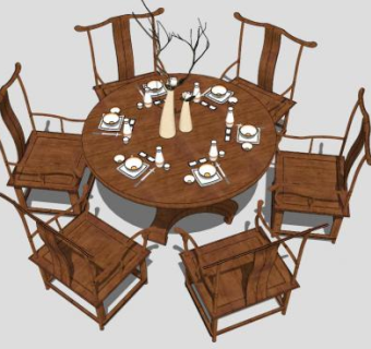 中式圆形餐桌su模型下载_sketchup草图大师SKP模型
