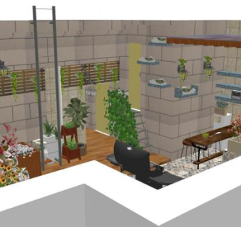 现代屋顶花艺花园SU模型下载_sketchup草图大师SKP模型