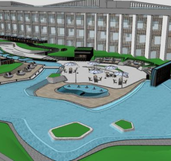 现代大型泳池花园SU模型下载_sketchup草图大师SKP模型