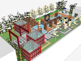 新中式会所屋顶花园sketchup模型下载_sketchup草图...