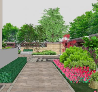 现代花园花艺规划SU模型下载_sketchup草图大师SKP模型