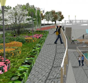 现代风滨水景观道路设计SU模型下载_sketchup草图大师SKP模型