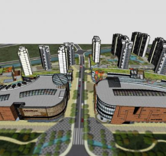 现代市中心商业区SU模型下载_sketchup草图大师SKP模型