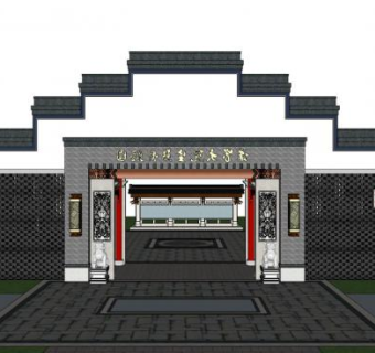 徽派中式大门su模型下载_sketchup草图大师SKP模型