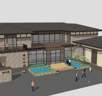 新中式商业会所SU模型下载_sketchup草图大师SKP模型