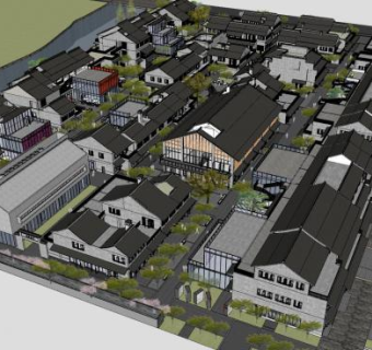 中式商业街景观SU模型下载_sketchup草图大师SKP模型