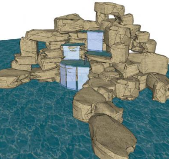 溪流叠石景观su模型下载_sketchup草图大师SKP模型