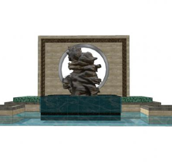 新中式景观水池SU模型下载_sketchup草图大师SKP模型