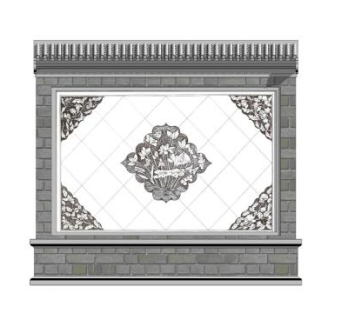 中式花纹景观墙SU模型下载_sketchup草图大师SKP模型